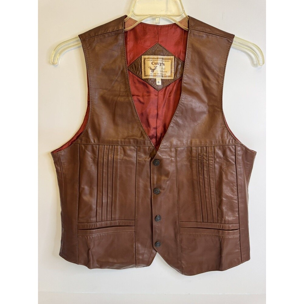 Vintage Retro Men’s Crey’s Piel Genuina Leather Western Vest Size 40 regular